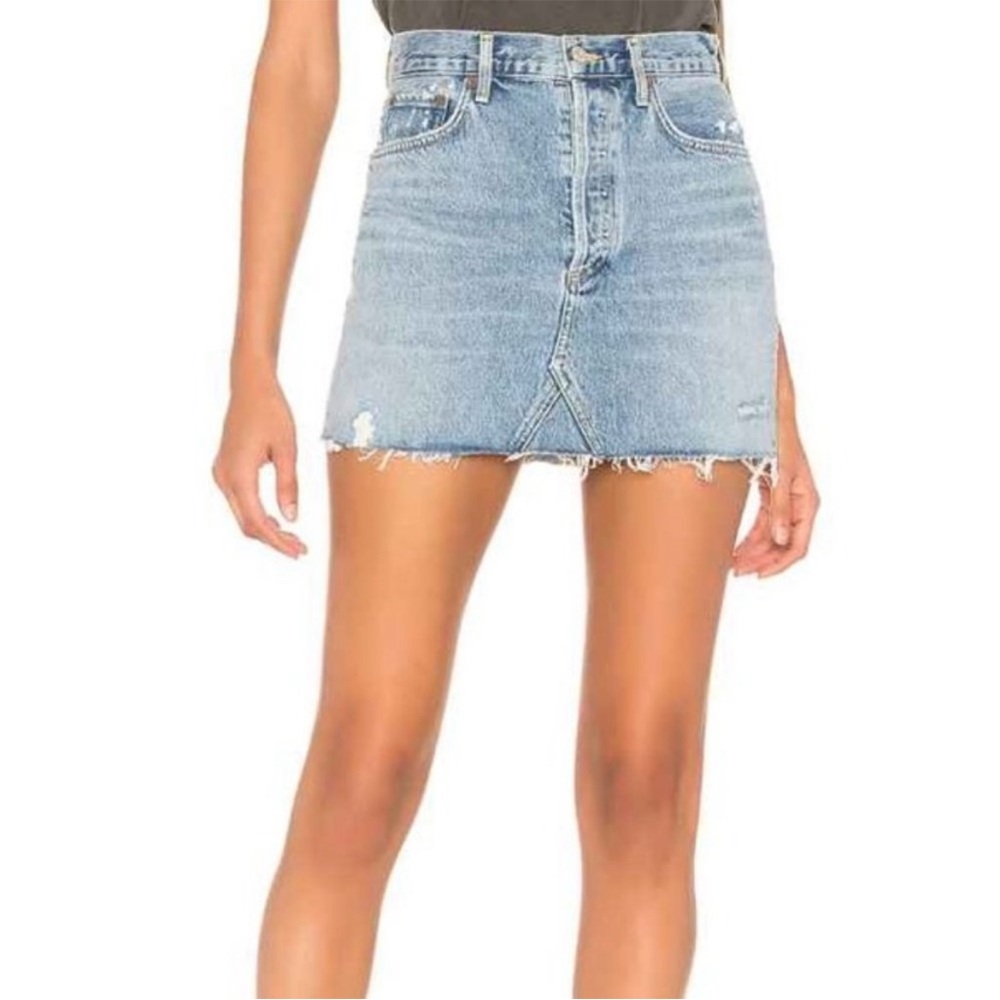 Agolde Light Blue - Quinn Distressed Mini Skirt - Size 25